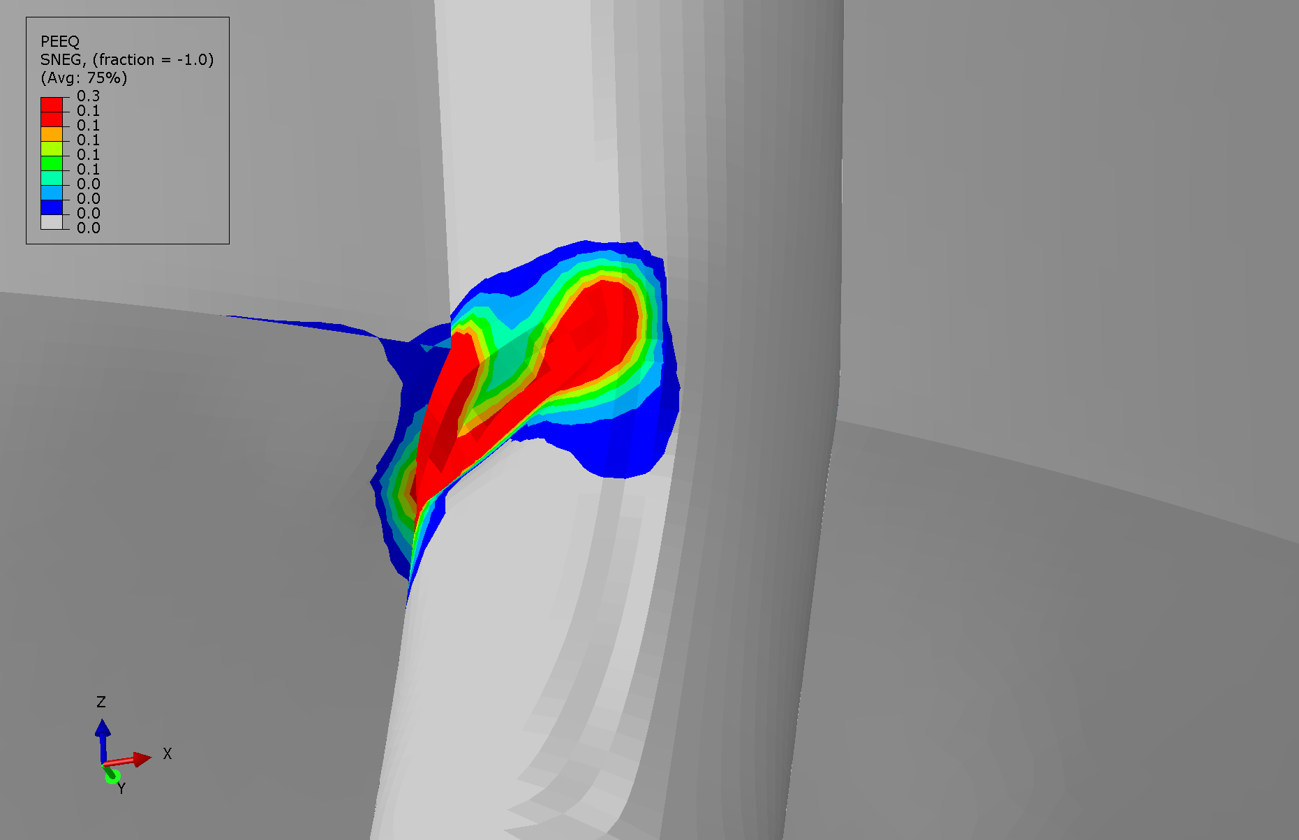 PEEQ close-up at a single column-brace connection